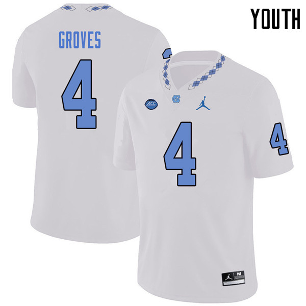 Jordan Brand Youth #4 Rontavius Groves North Carolina Tar Heels College Football Jerseys Sale-White